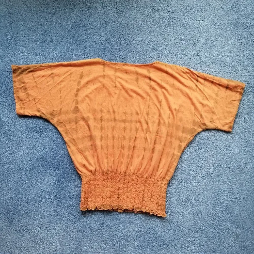 Dressbarn Indie Tangerine Tie-Die Tee Short Sleeves with Beaded Embellishments